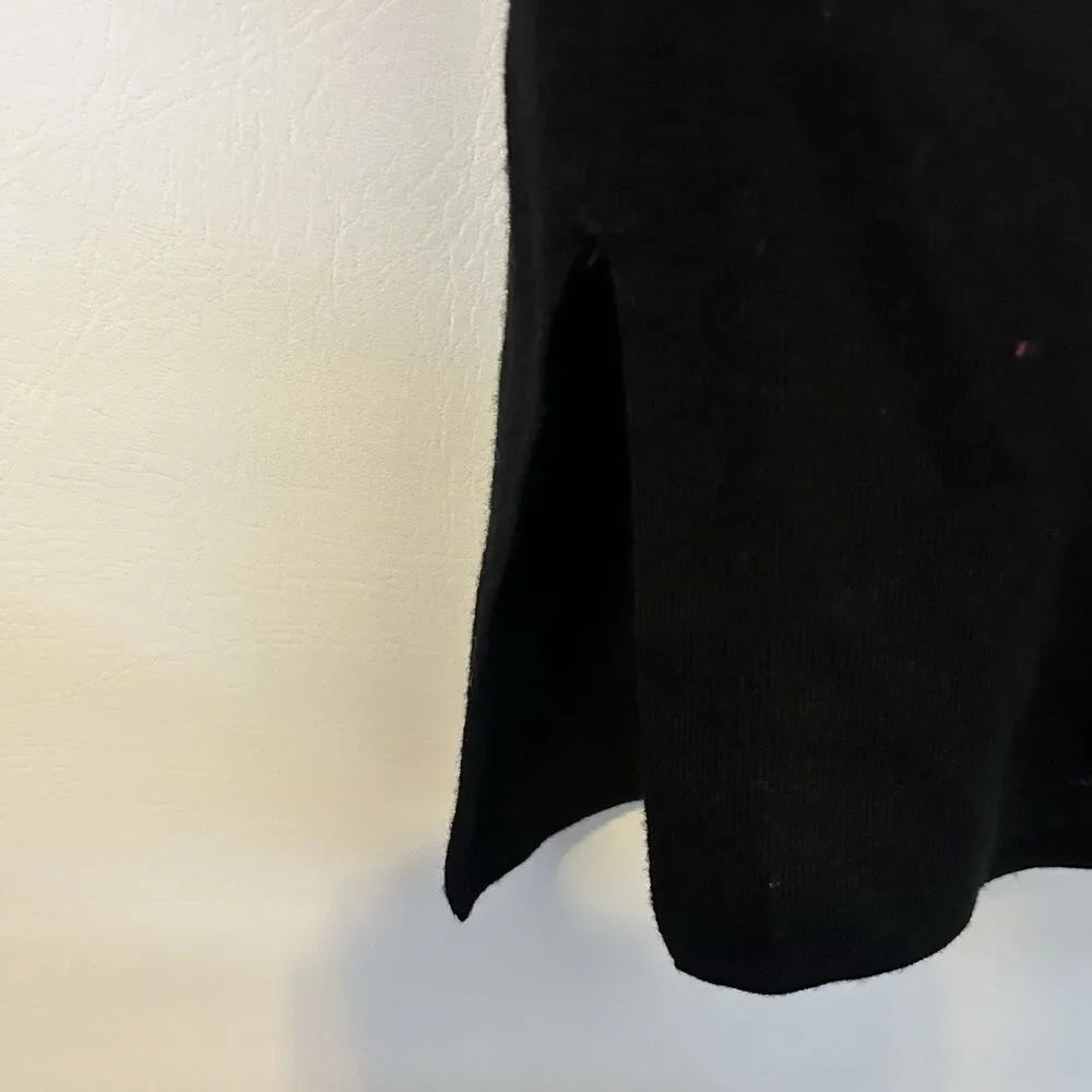 MM Lafleur womens M merino wool long line open front black cardigan sweater